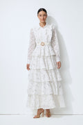 Sunkiss Veil White Sequin Embellished Tiered Lace Maxi Dress