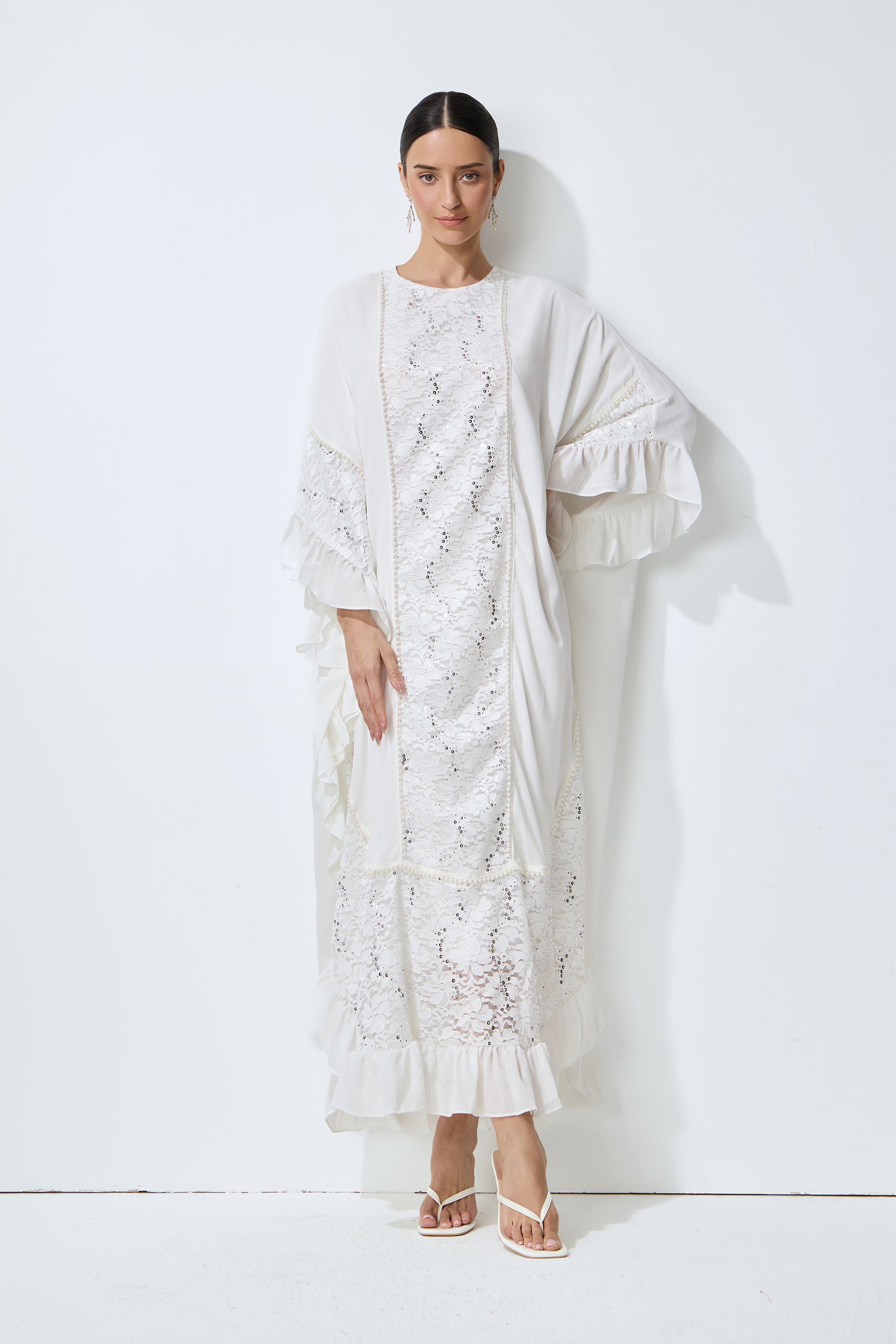 Morning Bliss White Sequin Embellished Lace Panel Maxi Dress