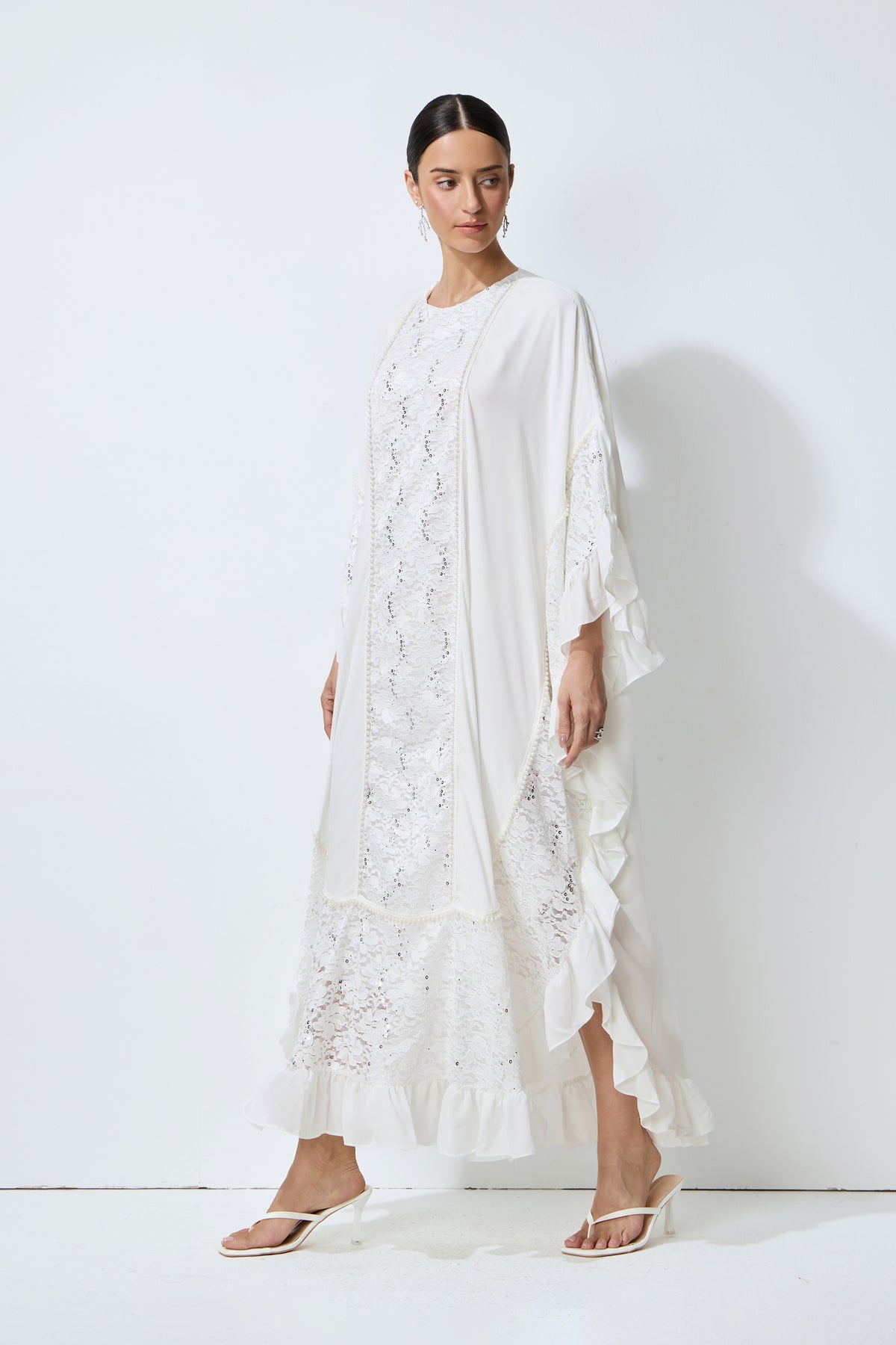 Morning Bliss White Sequin Embellished Lace Panel Maxi Dress
