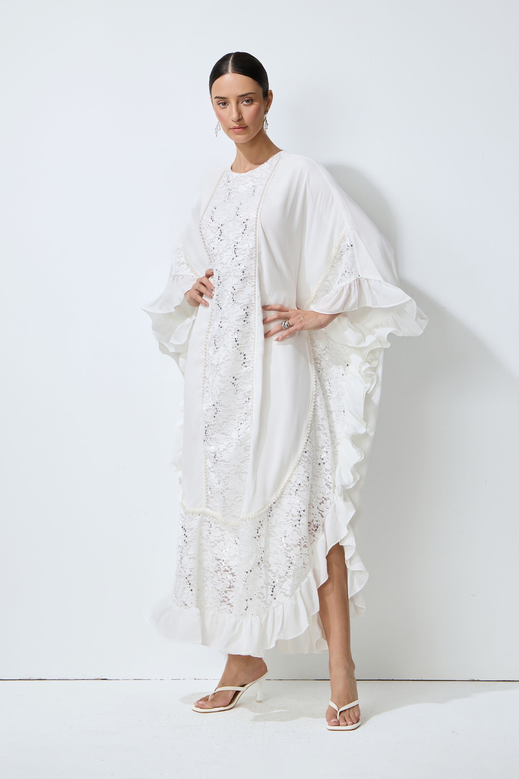 Morning Bliss White Sequin Embellished Lace Panel Maxi Dress