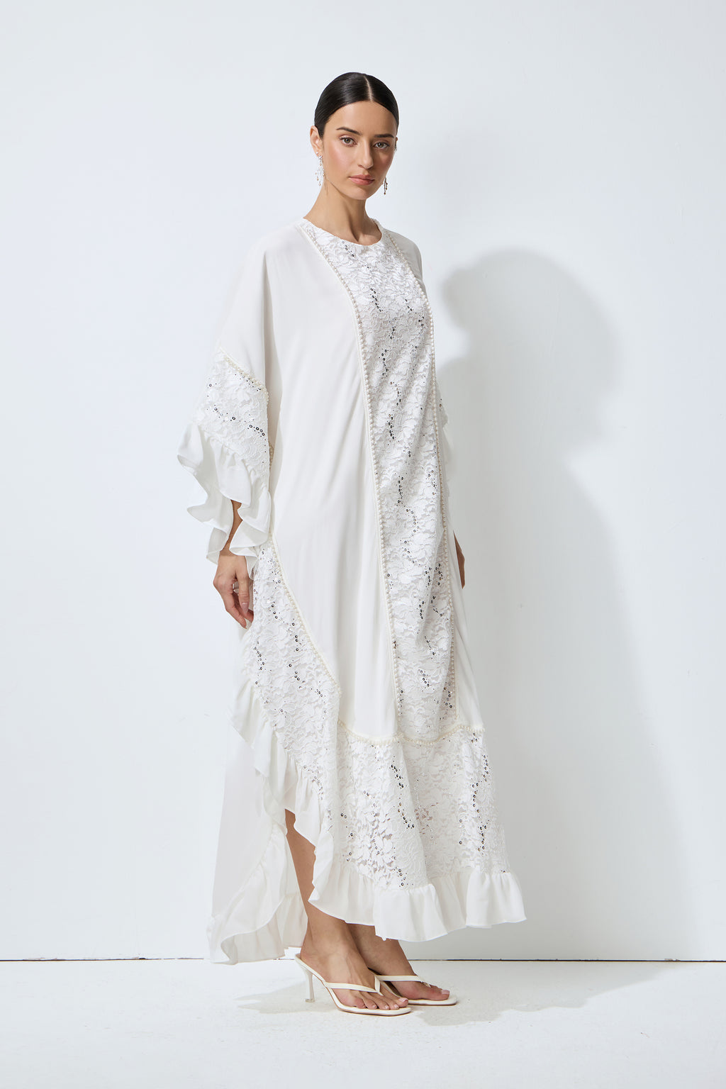 Morning Bliss White Sequin Embellished Lace Panel Maxi Dress