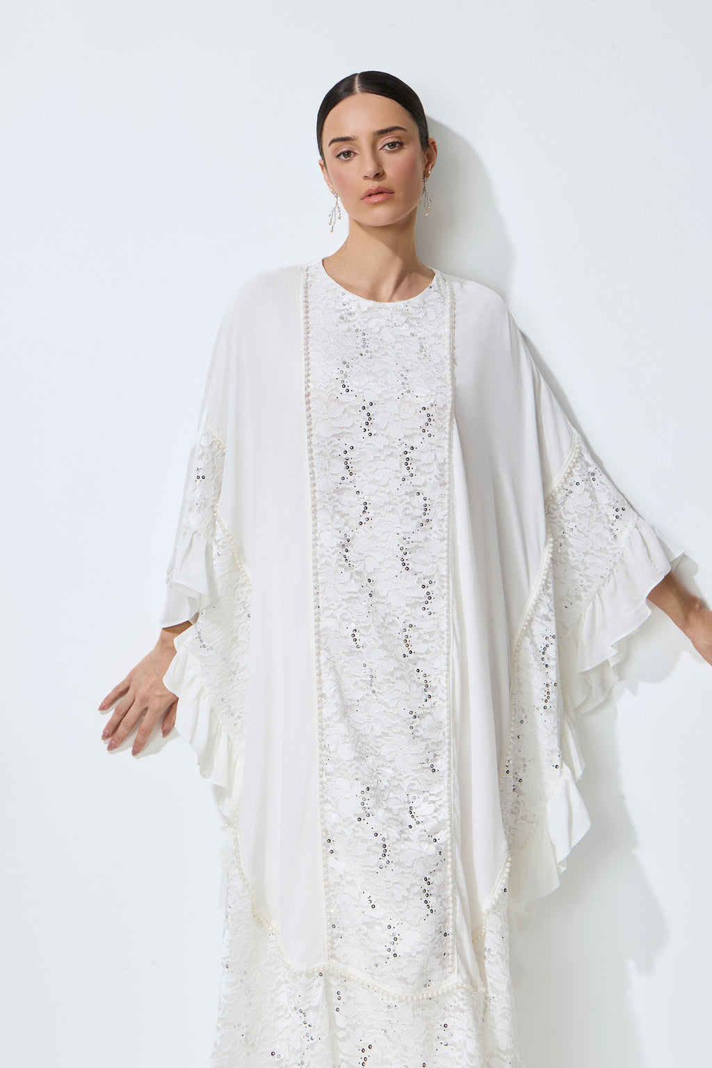 Morning Bliss White Sequin Embellished Lace Panel Maxi Dress