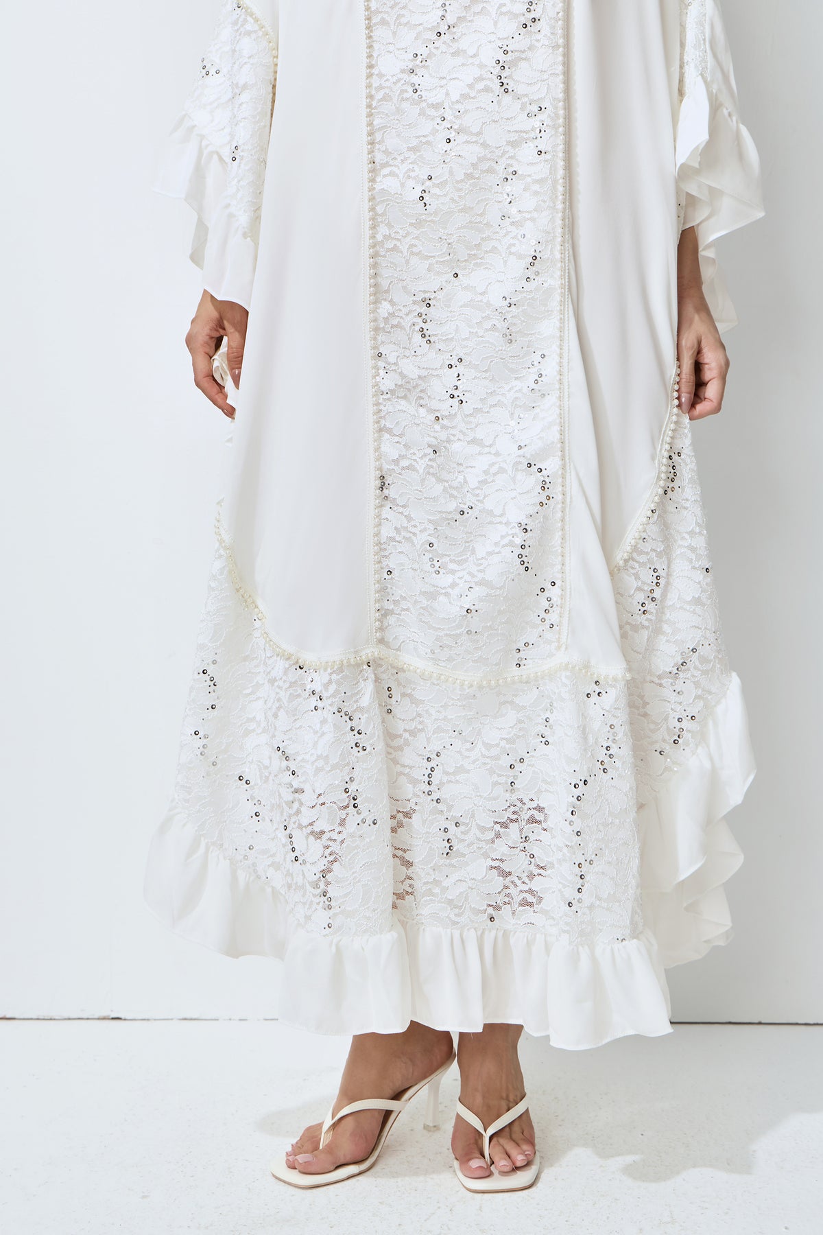 Morning Bliss White Sequin Embellished Lace Panel Maxi Dress