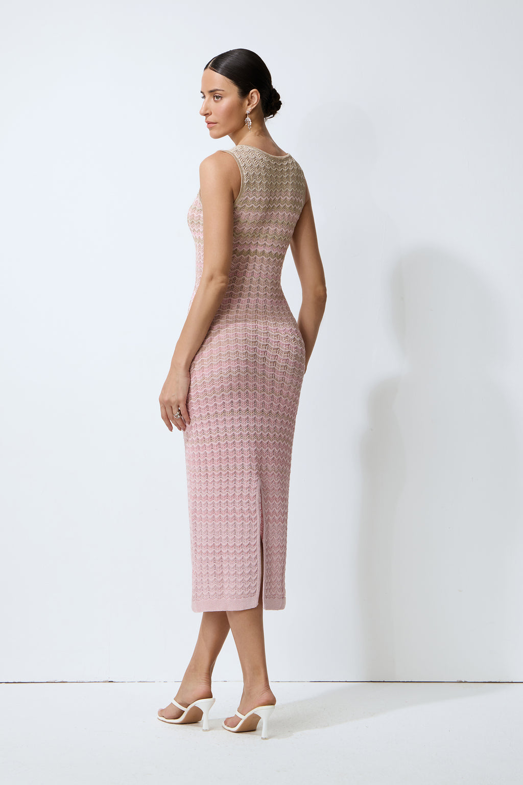 Sweetest Feeling Pink Sleeveless Chevron Knit Midi Dress