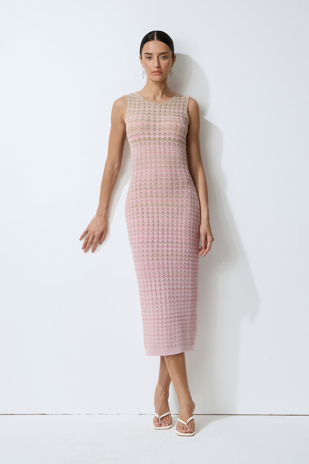 Sweetest Feeling Pink Sleeveless Chevron Knit Midi Dress