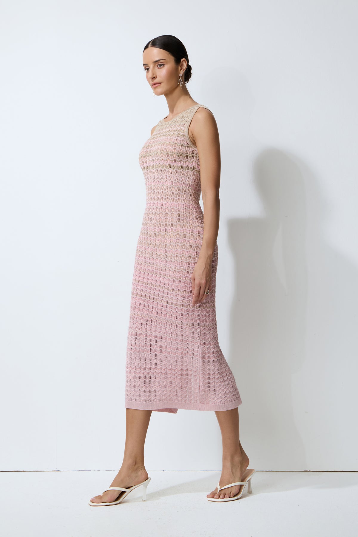 Sweetest Feeling Pink Sleeveless Chevron Knit Midi Dress