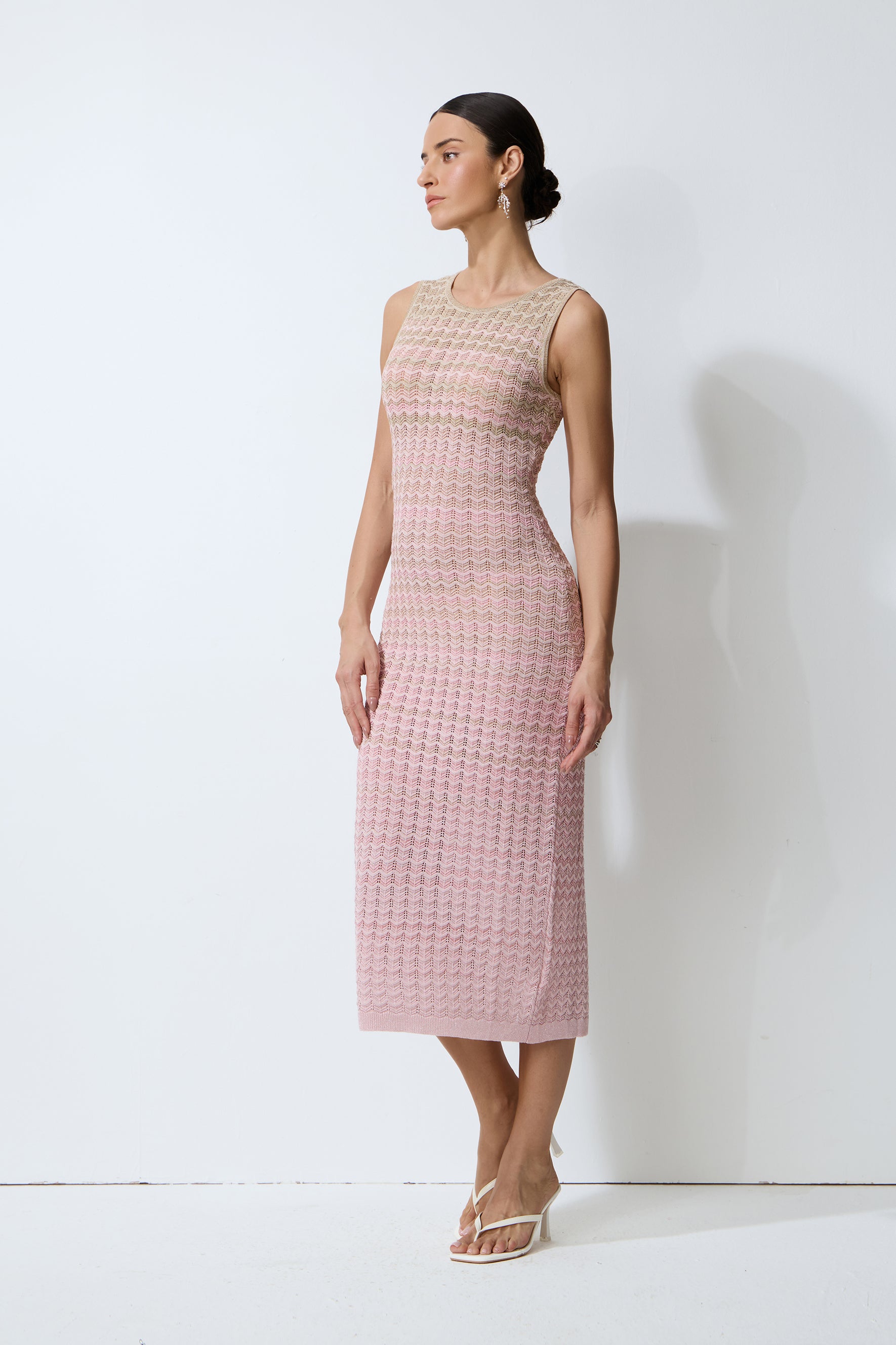 Sweetest Feeling Pink Sleeveless Chevron Knit Midi Dress