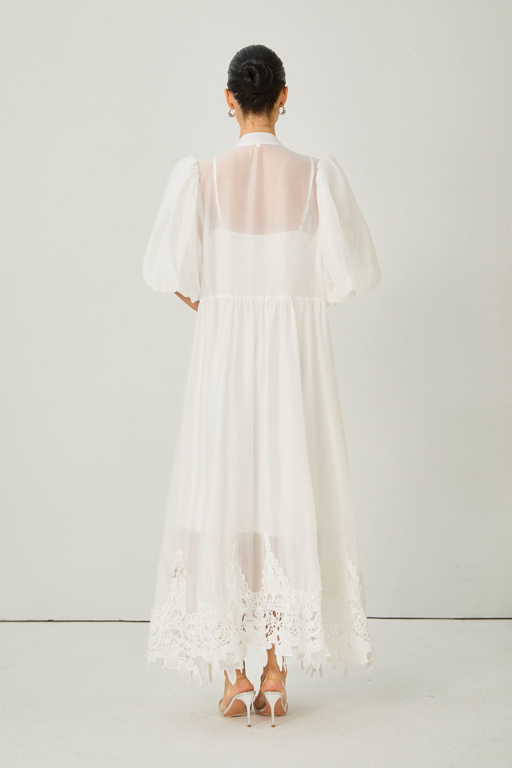 Close to Your Heart White Lace Embroidered Puff Sleeve Maxi Dress
