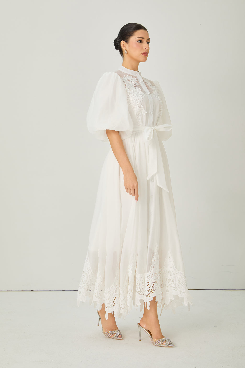 Close to Your Heart White Lace Embroidered Puff Sleeve Maxi Dress