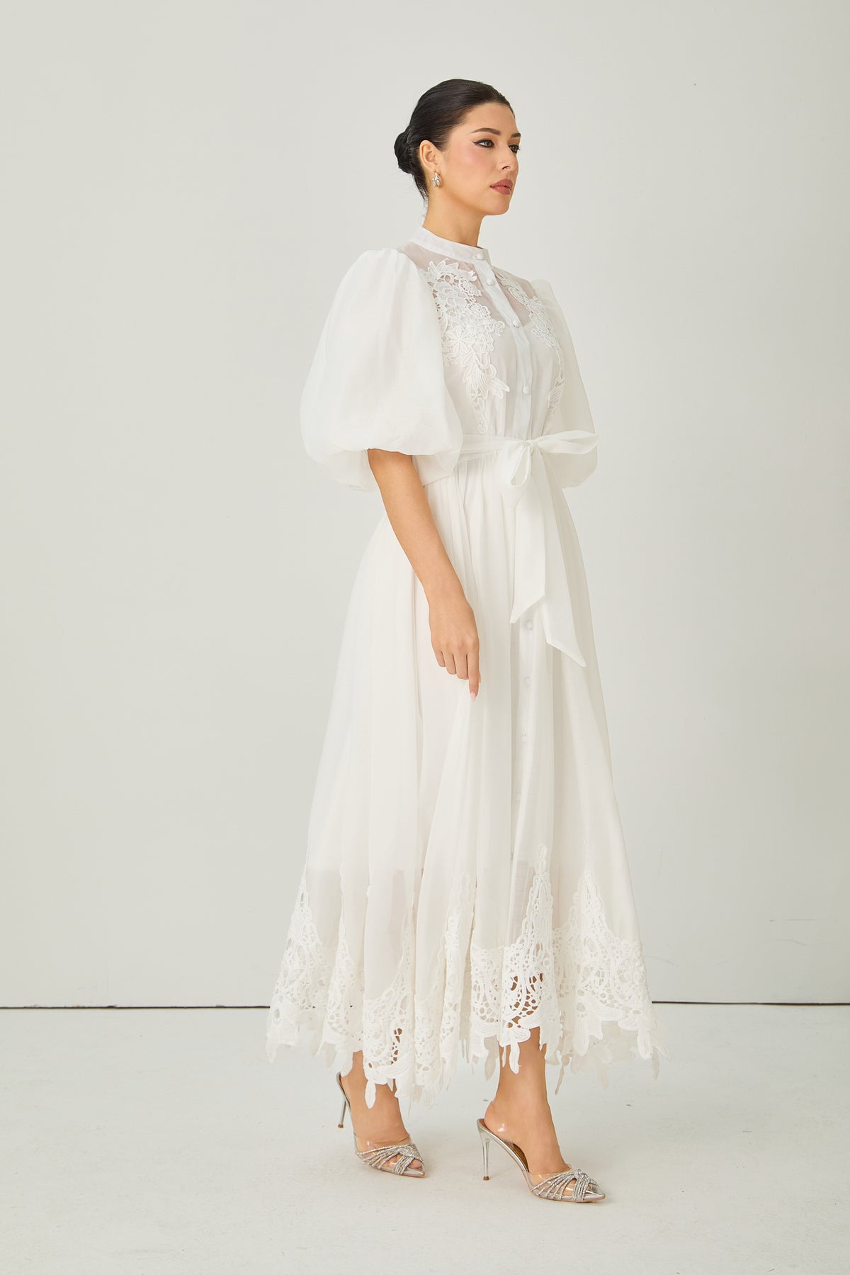 Close to Your Heart White Lace Embroidered Puff Sleeve Maxi Dress