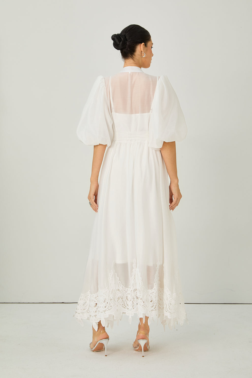 Close to Your Heart White Lace Embroidered Puff Sleeve Maxi Dress
