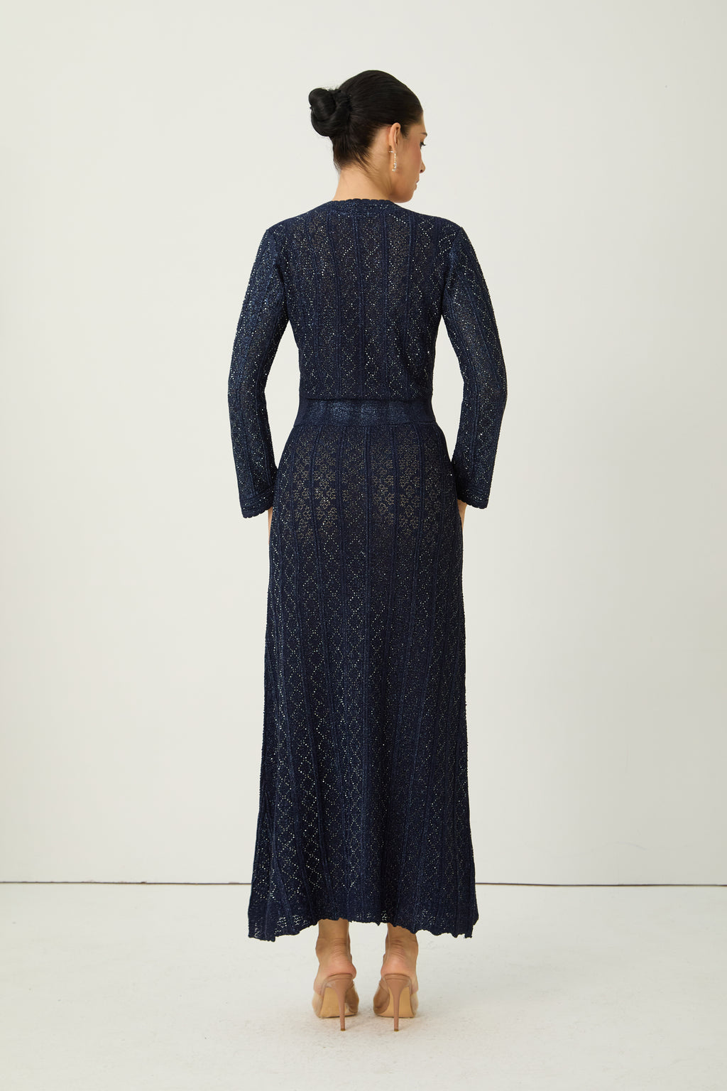 Radiant Personality Blue Diamond Knit Cardigan & Skirt Set