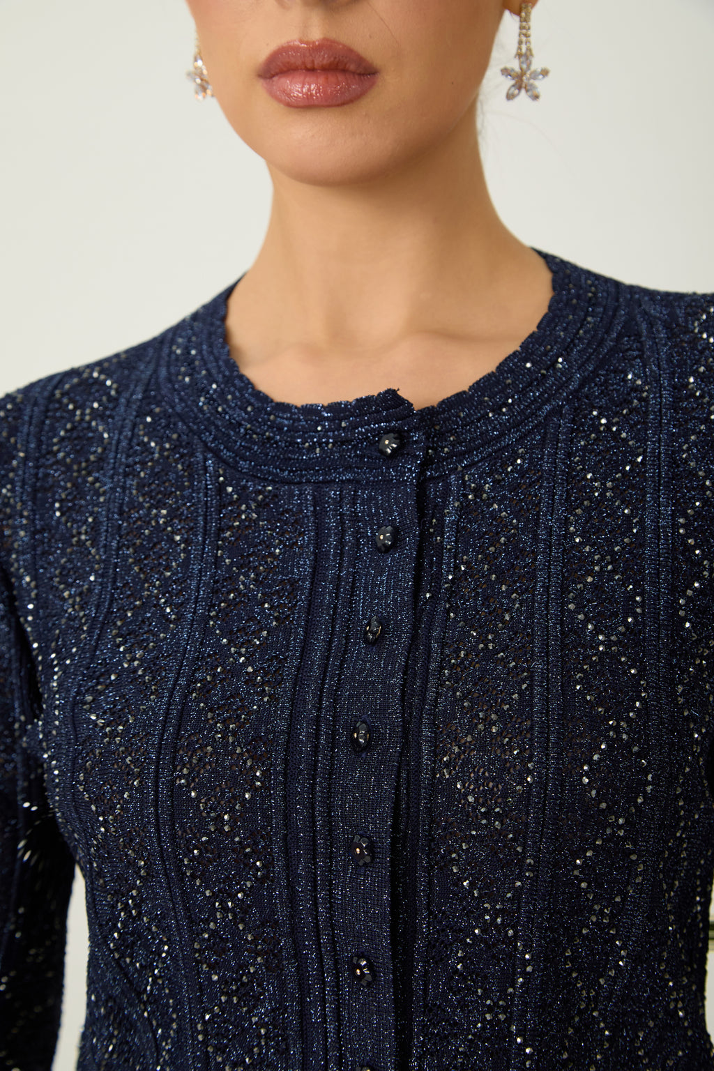 Radiant Personality Blue Diamond Knit Cardigan & Skirt Set