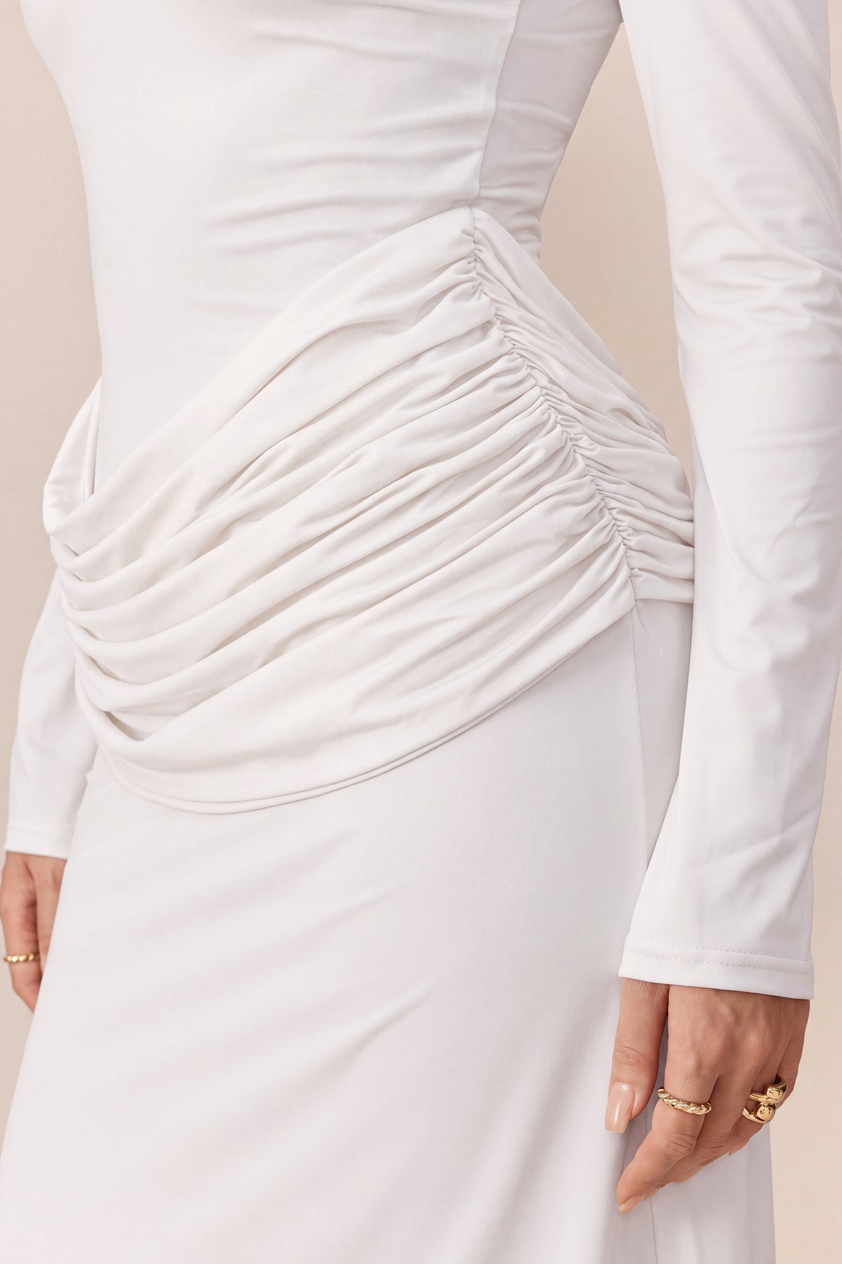 Signature Style White Beaded Fringe Cutout Maxi Dress