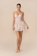Blooming Season Apricot Floral Print Corset Mini Dress
