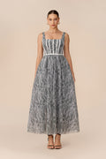 Forever Feminine Grey Square Neck Lace Maxi Dress