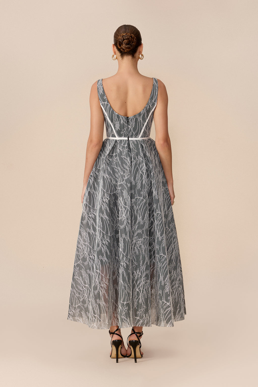 Forever Feminine Grey Square Neck Lace Maxi Dress
