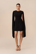 Simply Chic Black Round Neck Cape Sleeve Mini Dress