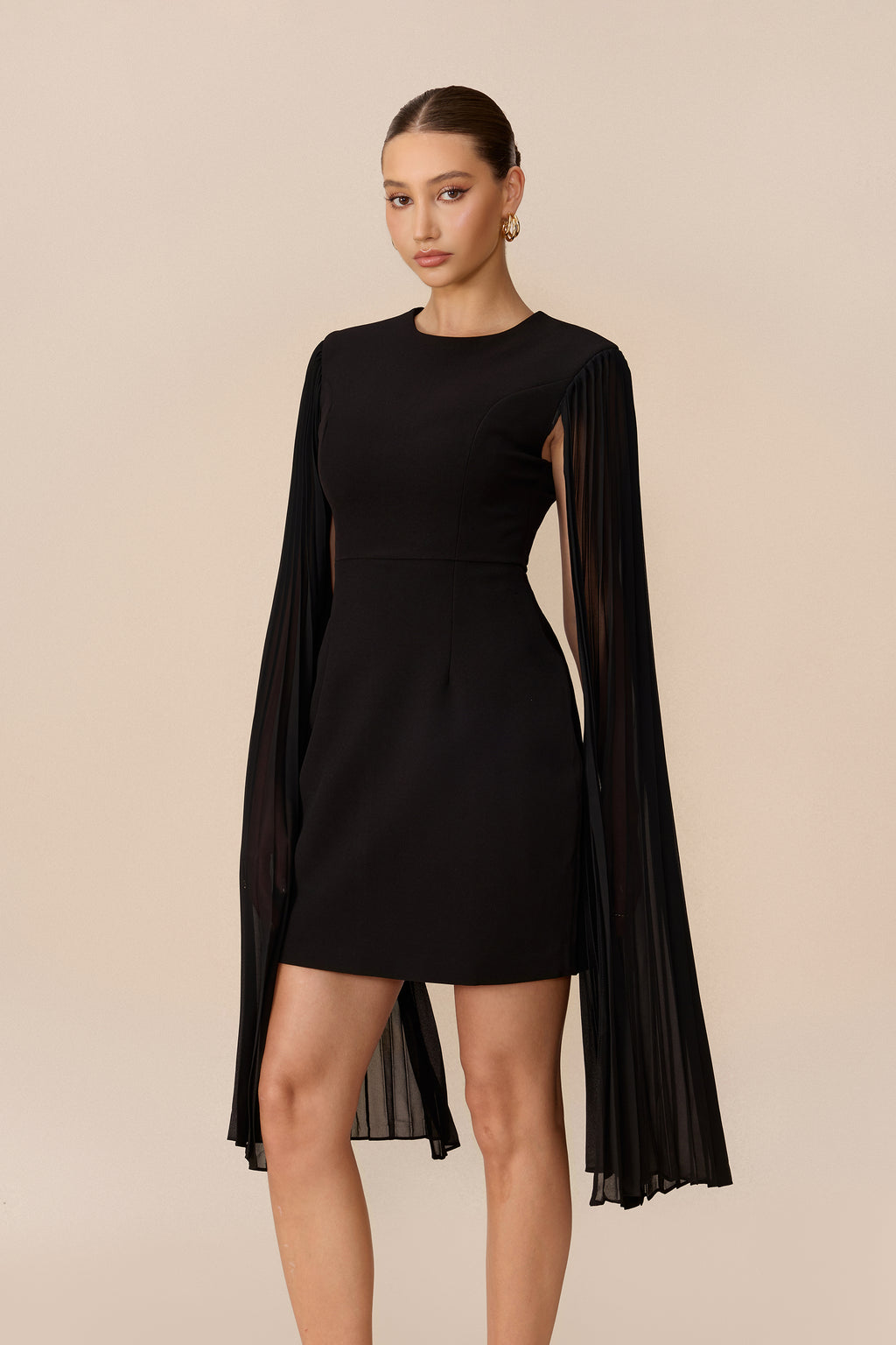 Simply Chic Black Round Neck Cape Sleeve Mini Dress