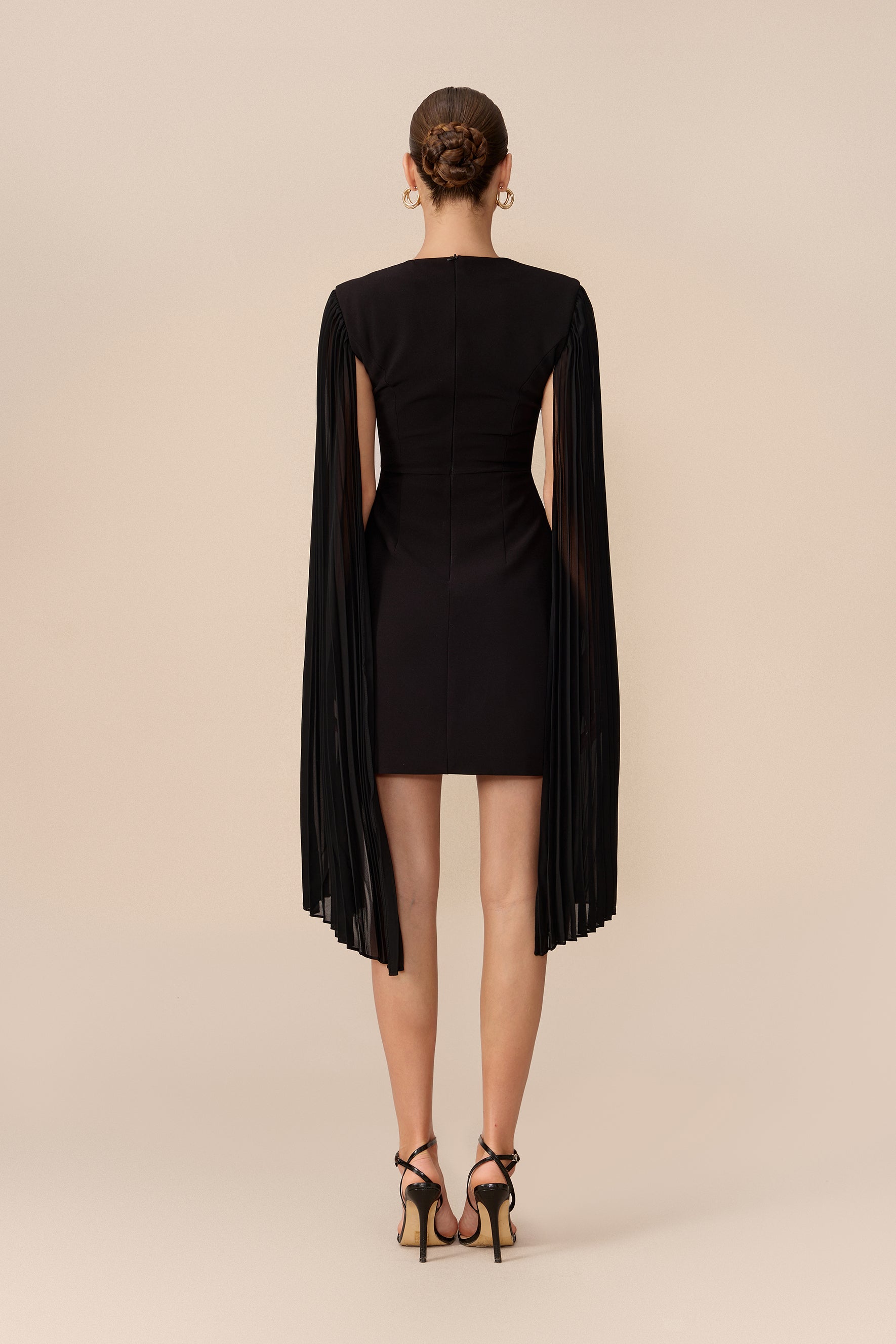 Simply Chic Black Round Neck Cape Sleeve Mini Dress