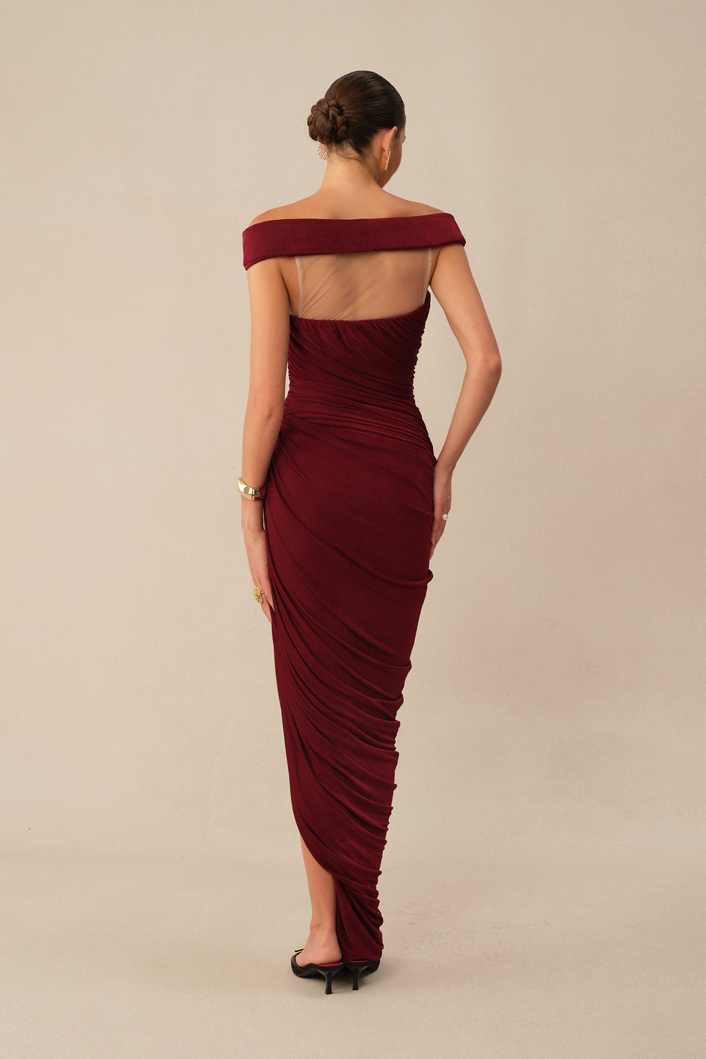 Midnight Affair Burgundy Off Shoulder Side Slit Knit Maxi Dress