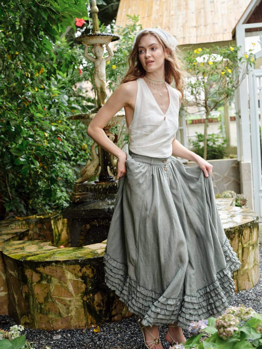 Dorothy 27 | Ruffled maxi linen skirt