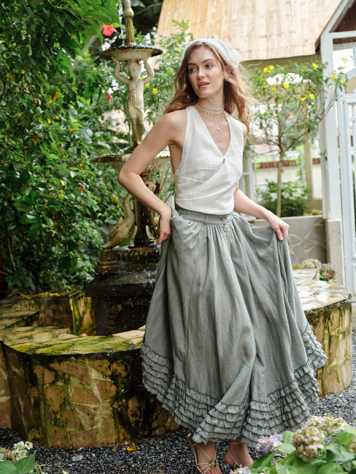 Dorothy 27 | Ruffled maxi linen skirt