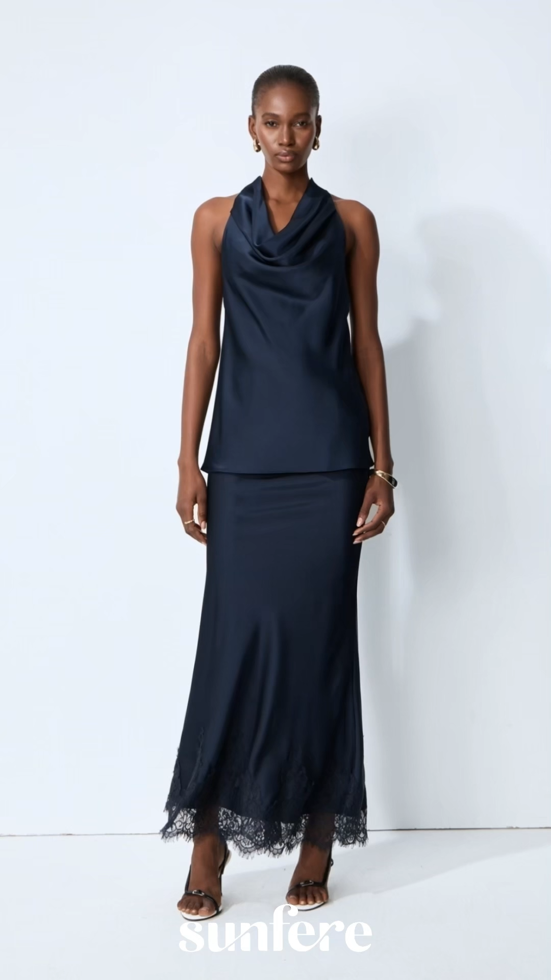 Soft Elegance Blue Sleeveless Cowl Neck Top
