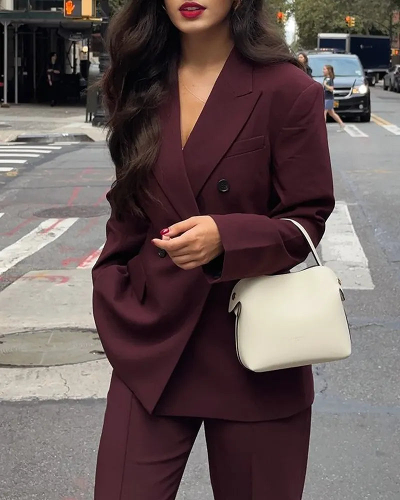 Fashion Lapel Blazer & Pants Two-Piece Set