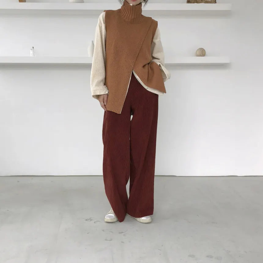 Cross Design Turtleneck Knitted Sweater Vest
