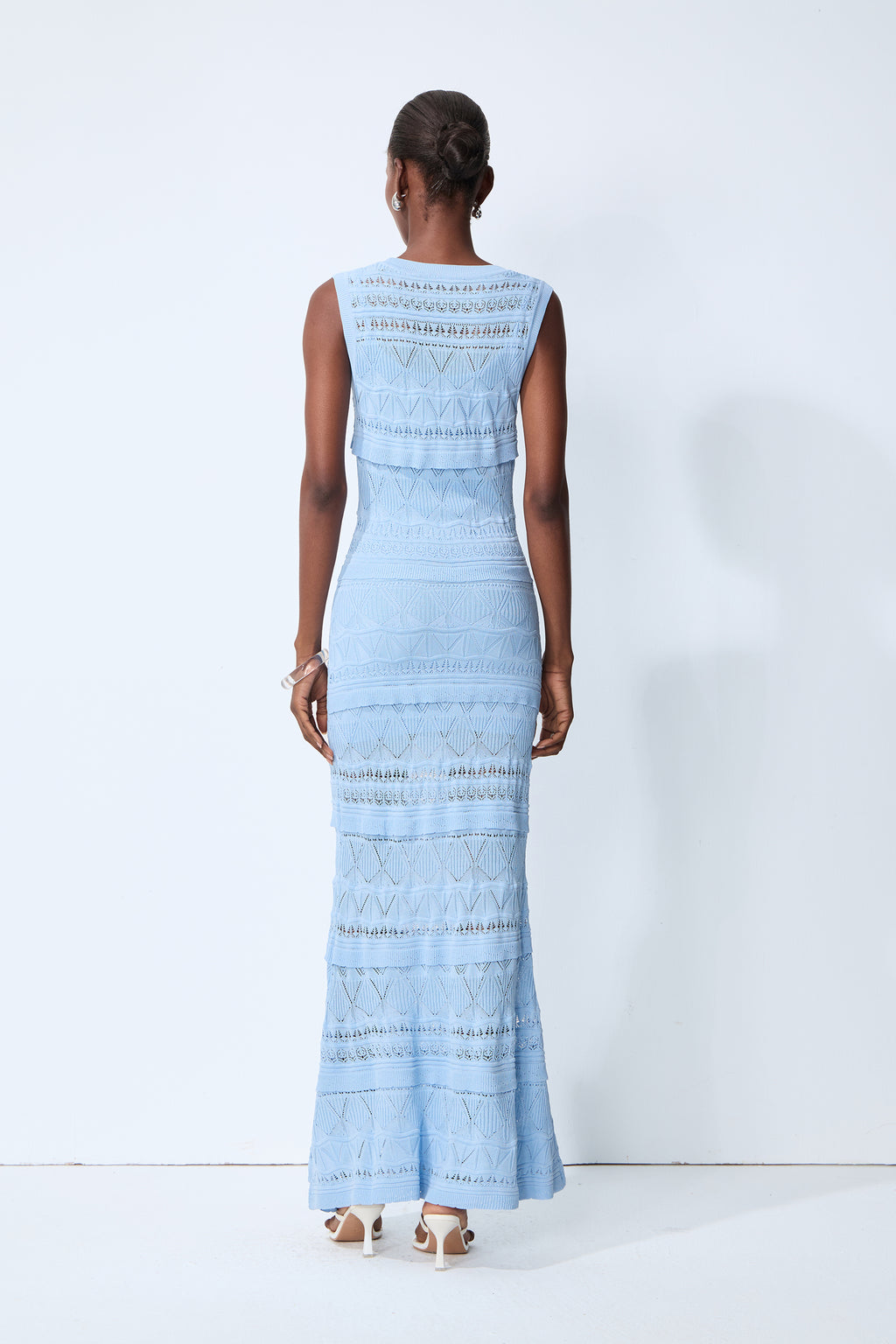 Slow Summer Blue Sleeveless Tiered Knit Maxi Dress