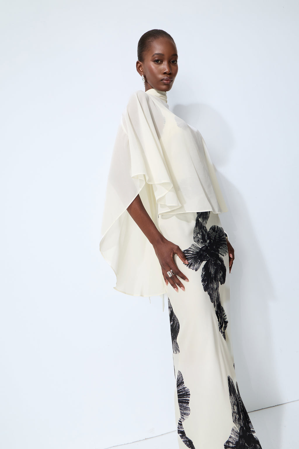 Classic Bloom White Sheer Blouse & Floral Print Dress Set