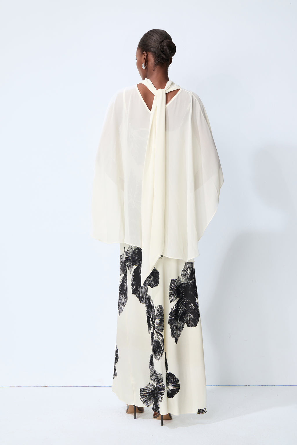Classic Bloom White Sheer Blouse & Floral Print Dress Set