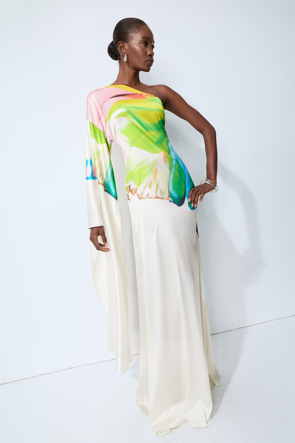 Bernice Printed Single Sleeve Maxi Dress