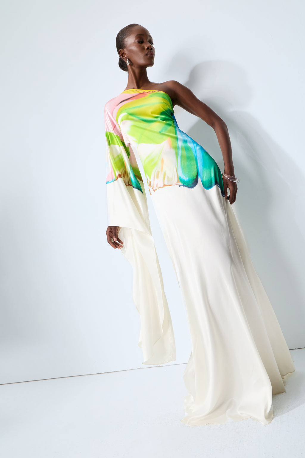 Bernice Printed Single Sleeve Maxi Dress
