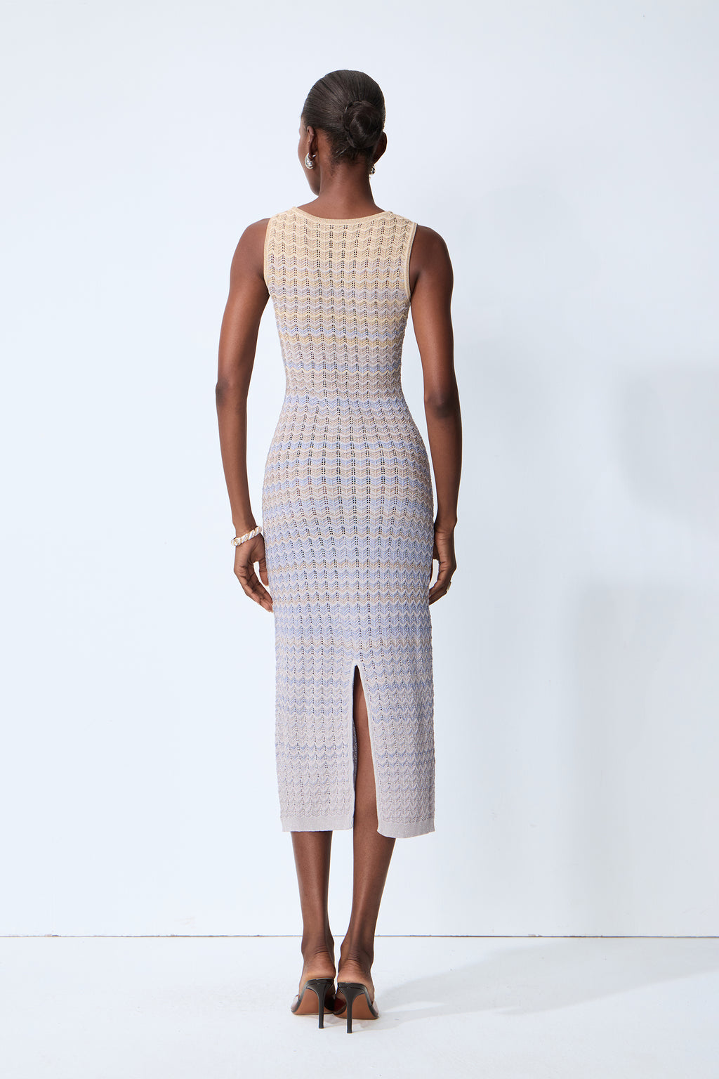 Sweetest Feeling Blue Sleeveless Chevron Knit Midi Dress