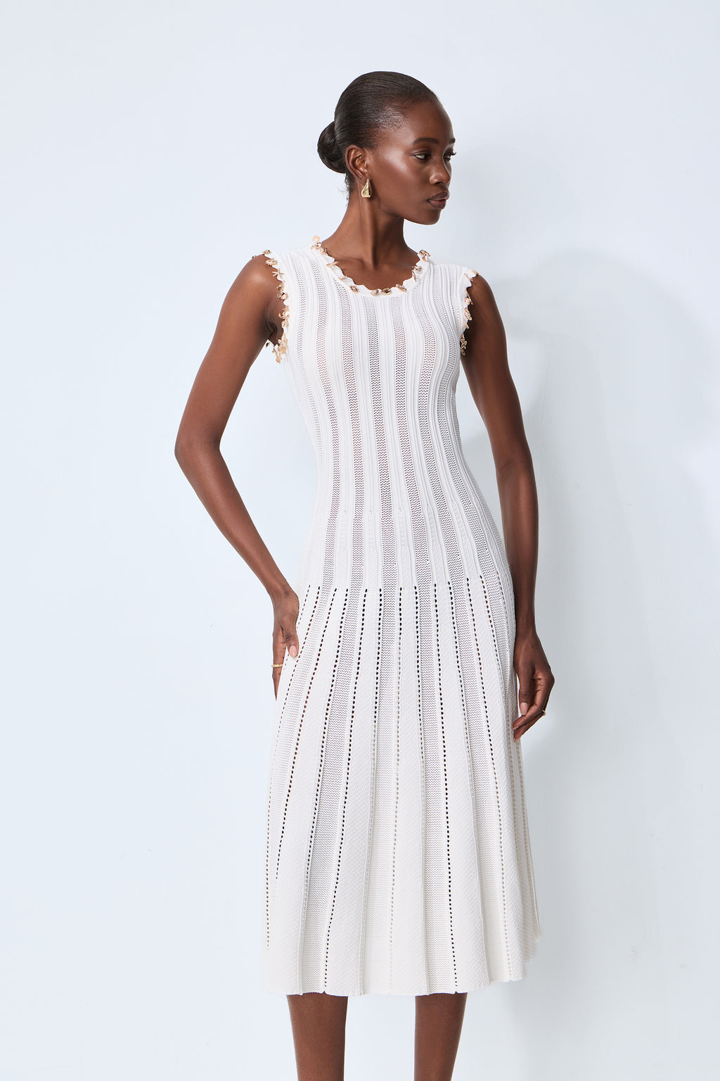 Love Letter White Sleeveless Ribbed Knit Midi Dress