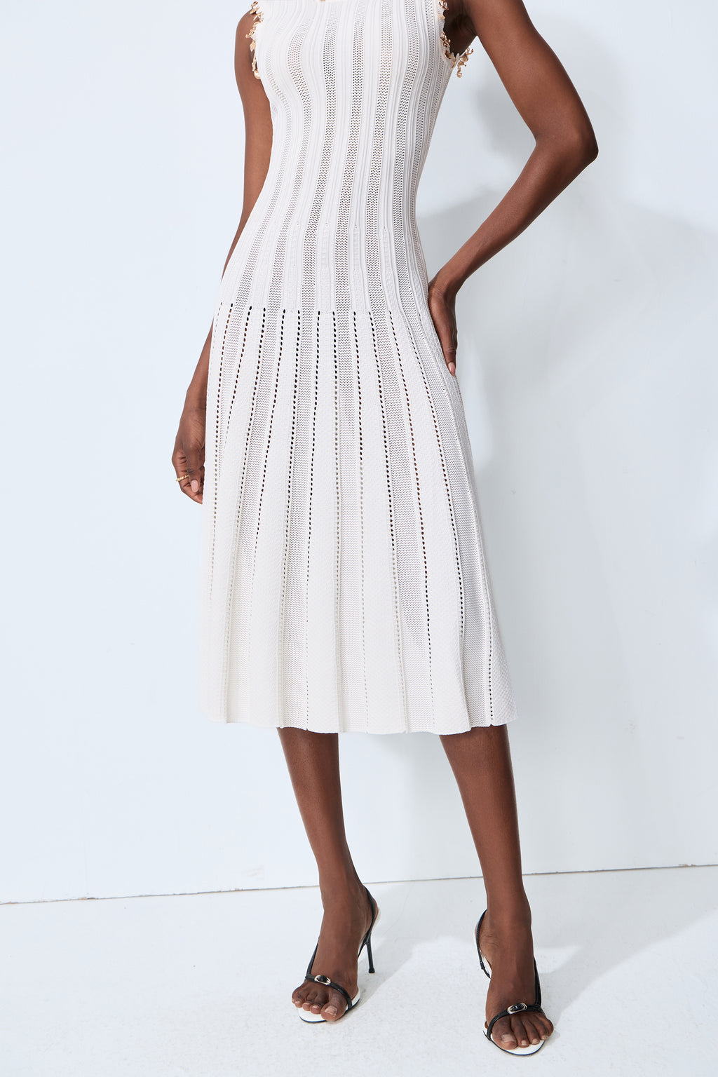 Love Letter White Sleeveless Ribbed Knit Midi Dress