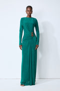 Serenade Me Green Long Sleeve Ruched Maxi Dress