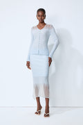 Lazy Day Blue Rhinestone Sheer Knit Top & Skirt Set