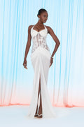 Sultry Persona White Lace Corset High Slit Maxi Dress