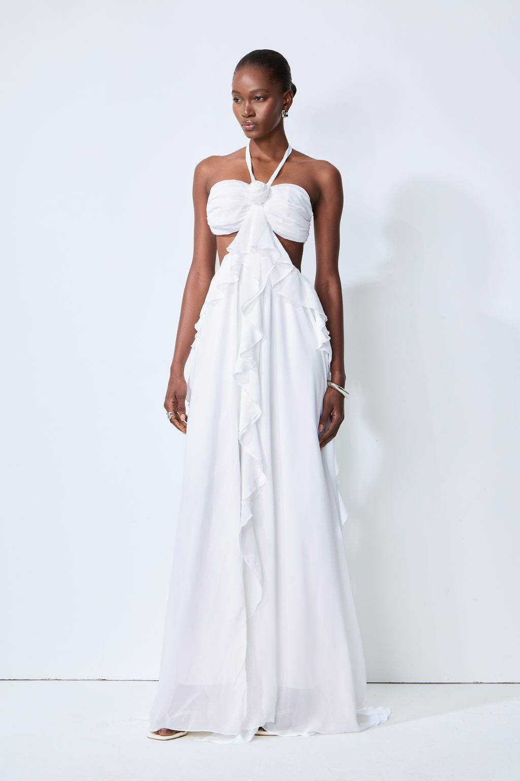 Maggie Halter Cut-Out Ruffle Maxi Dress
