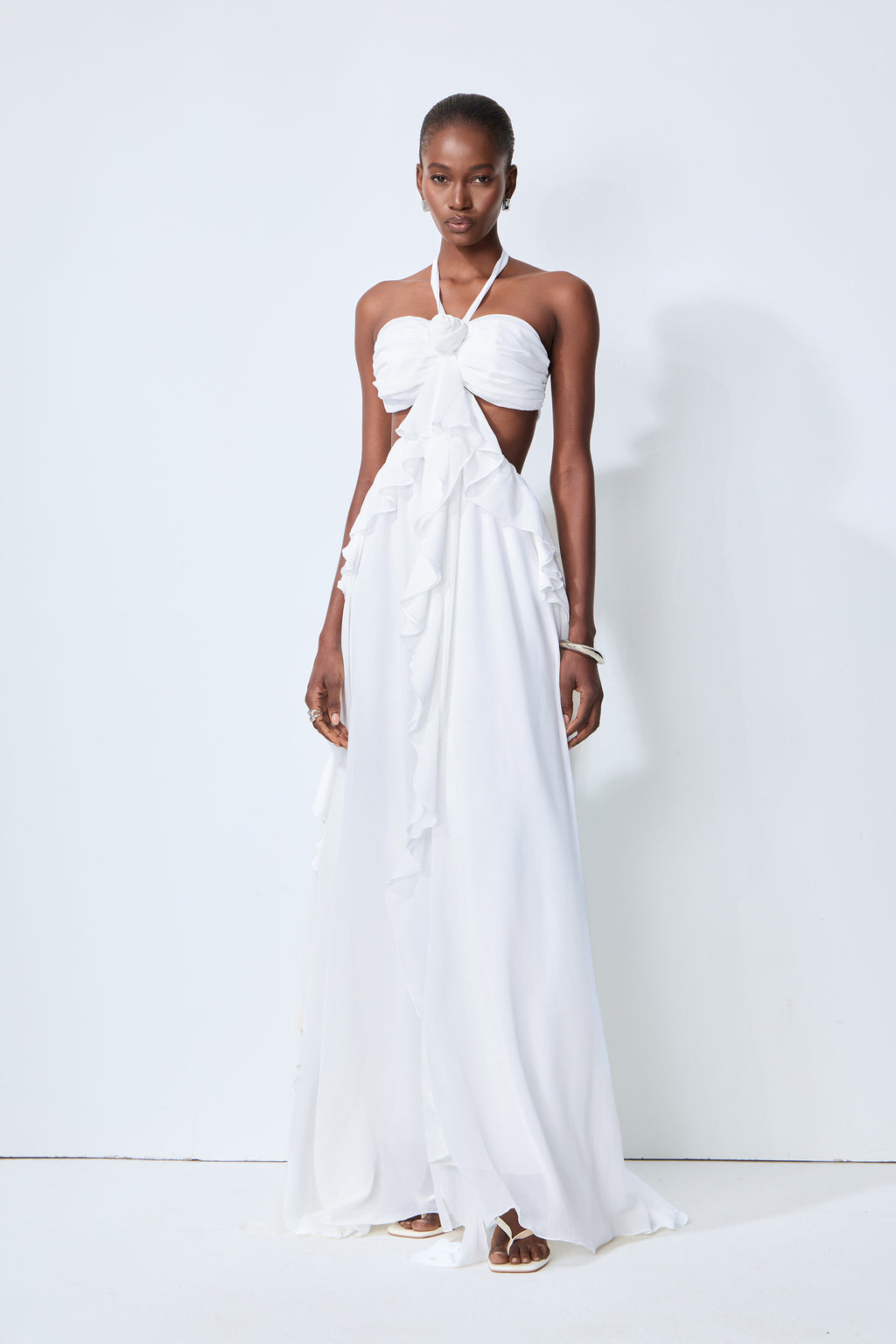 Maggie Halter Cut-Out Ruffle Maxi Dress