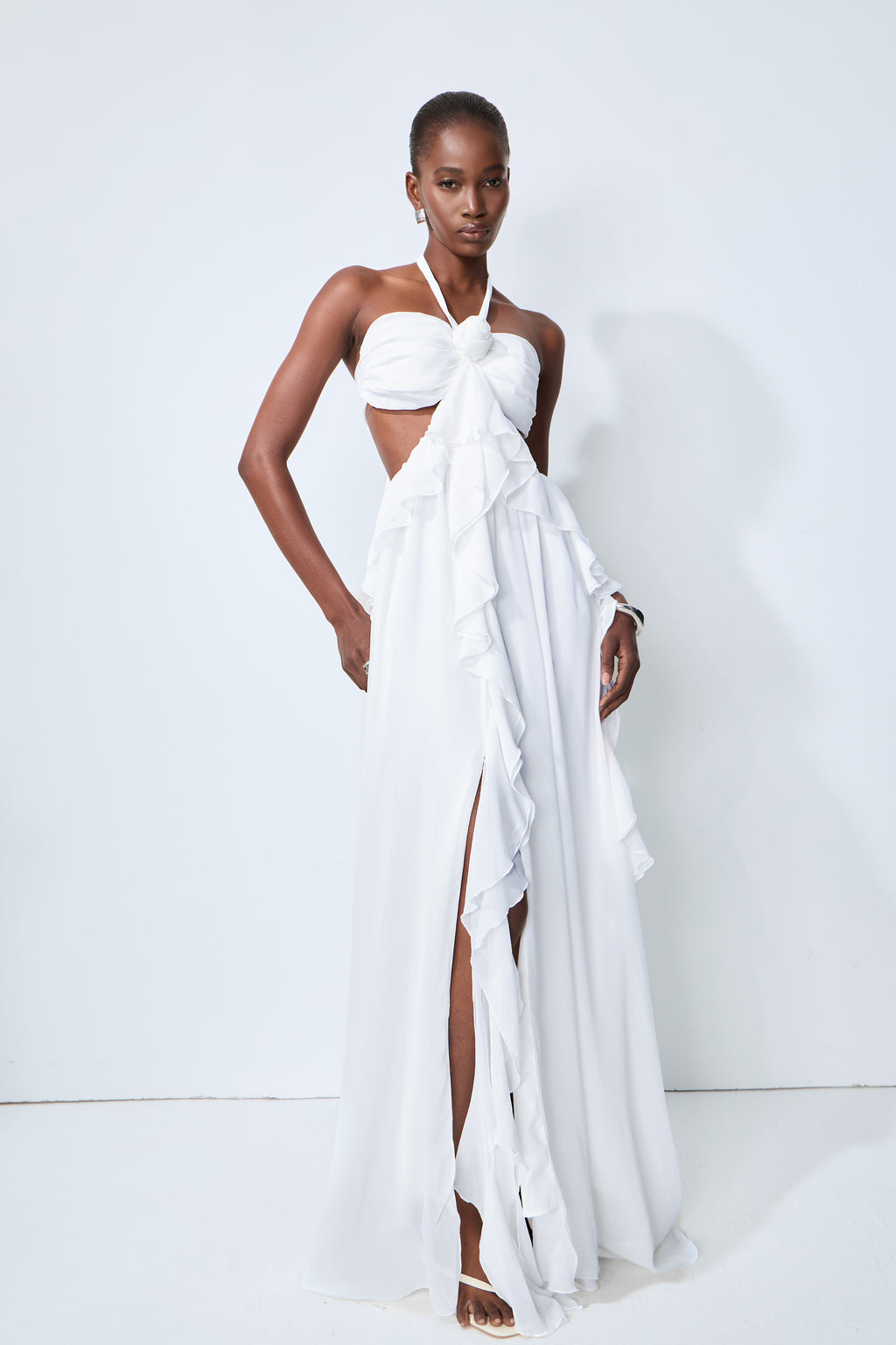 Maggie Halter Cut-Out Ruffle Maxi Dress