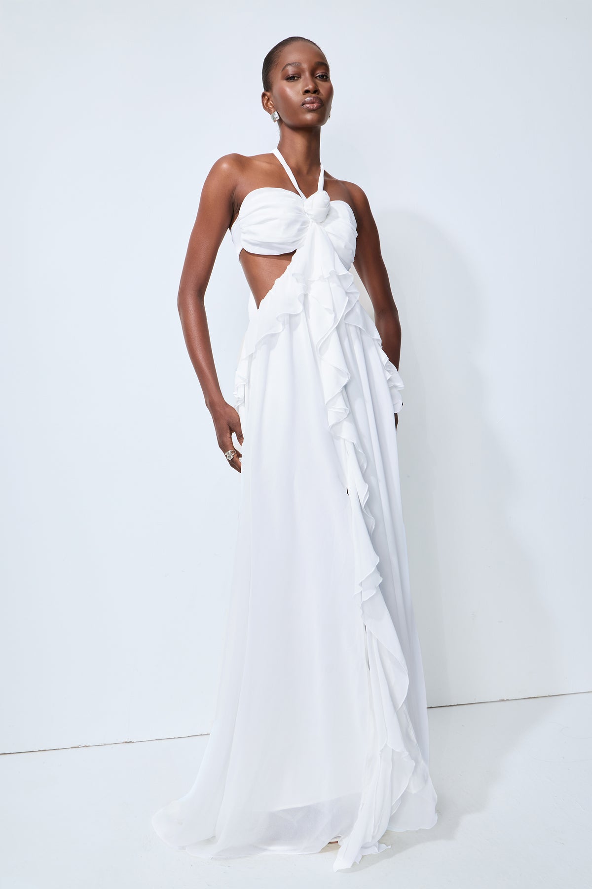Maggie Halter Cut-Out Ruffle Maxi Dress
