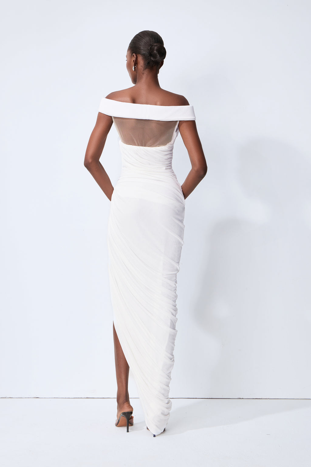 Monaco Mood White Off Shoulder Asymmetric Maxi Dress