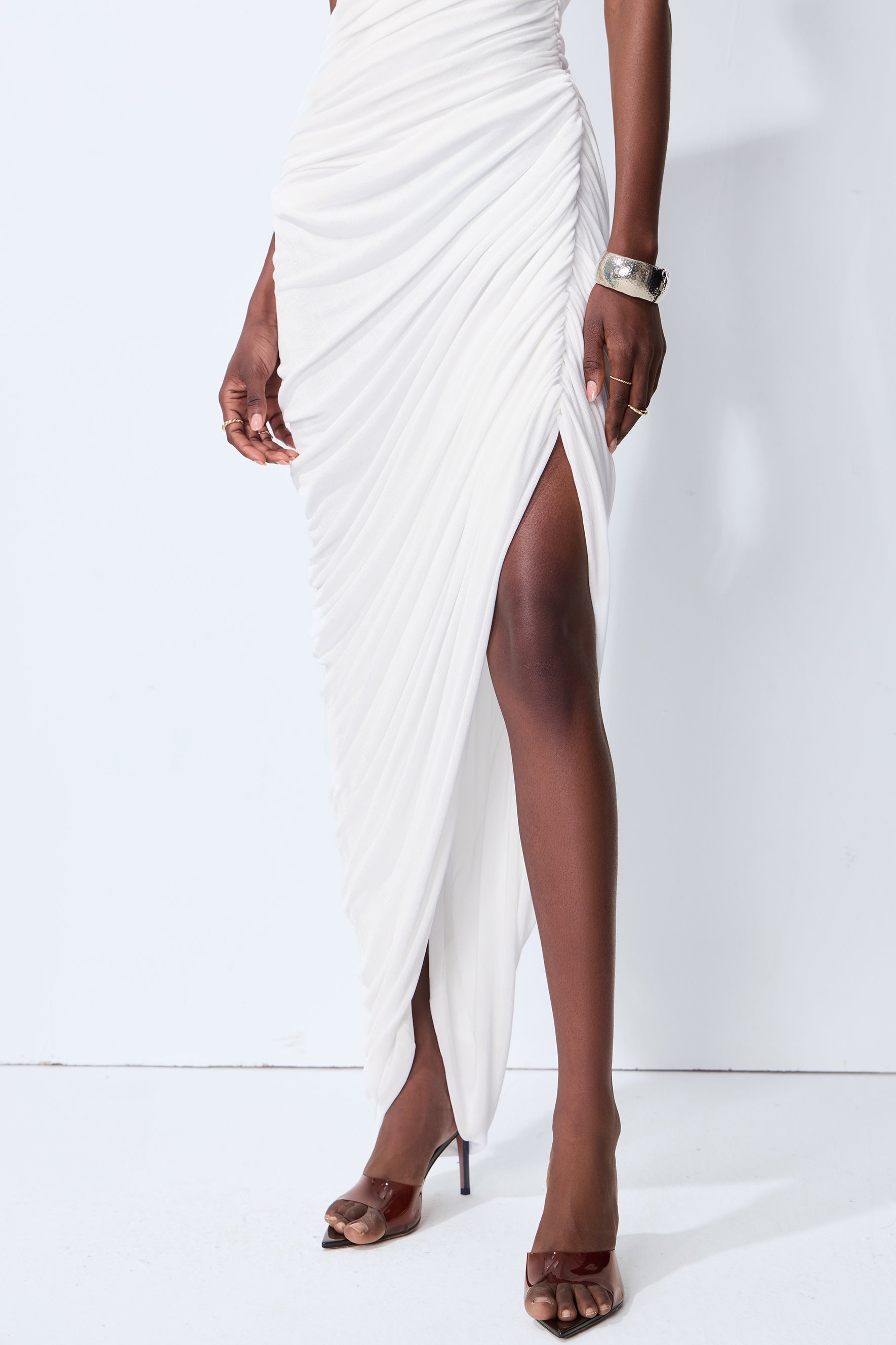 Monaco Mood White Off Shoulder Asymmetric Maxi Dress