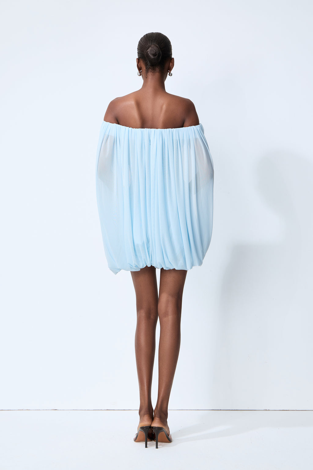 Sweet Moment Blue Off Shoulder Ruched Mini Dress With Shorts