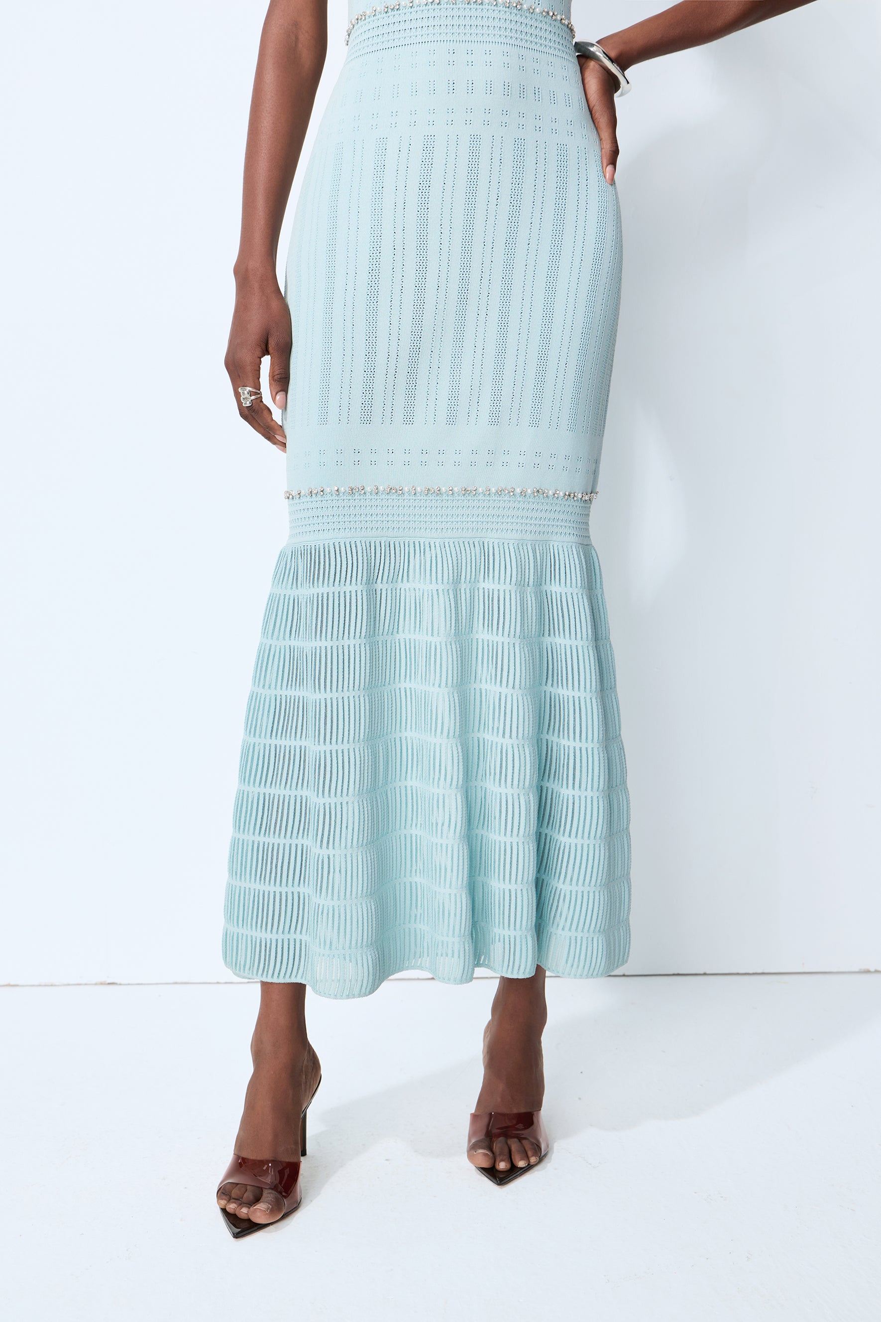 Purely Yours Blue Rhinestone Trim Sleeveless Knit Maxi Dress
