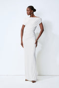 Made to Shine White Off Shoulder Ruched Maxi Dress